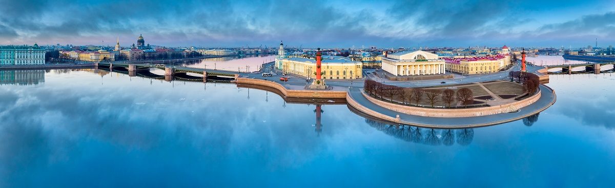 Saint-Petersburg. Russia. Arrow of Vasilevsky view. Embankment of Vasilievsky island in summer. The River Neva. The Palace bridge of St. Petersburg. Cities of Russia. Travel to St. Petersburg.